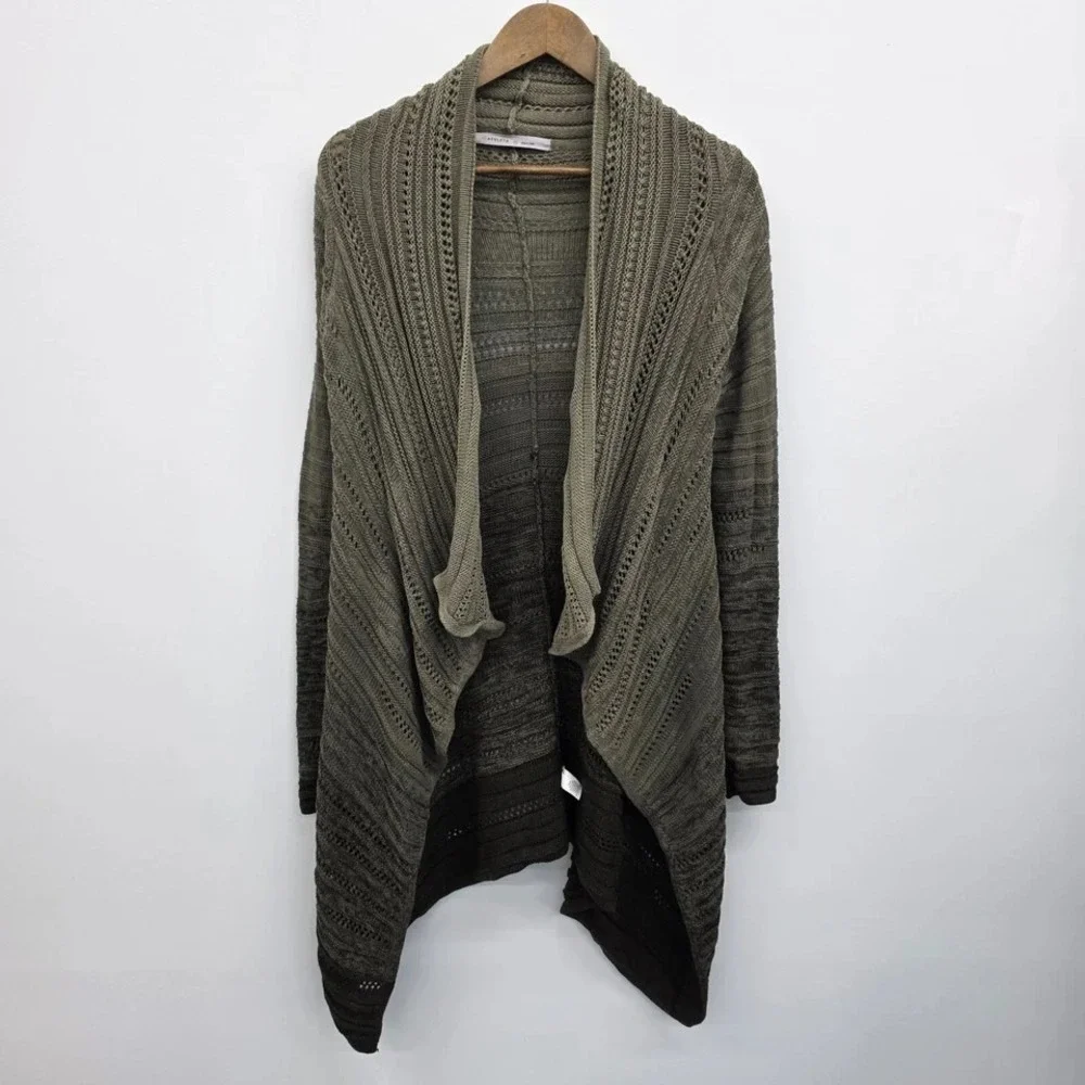 Athleta Womens XS Olive Green Open‎ Knit Cardigan Cotton Cashmere Wool Blend